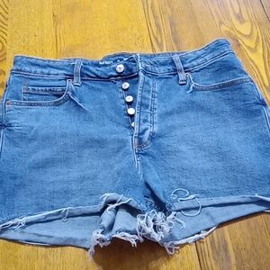 OLD NAVY Womens Denim Shorts Jeans 14 BLUE Preowned  High Rise Button Fly Frey